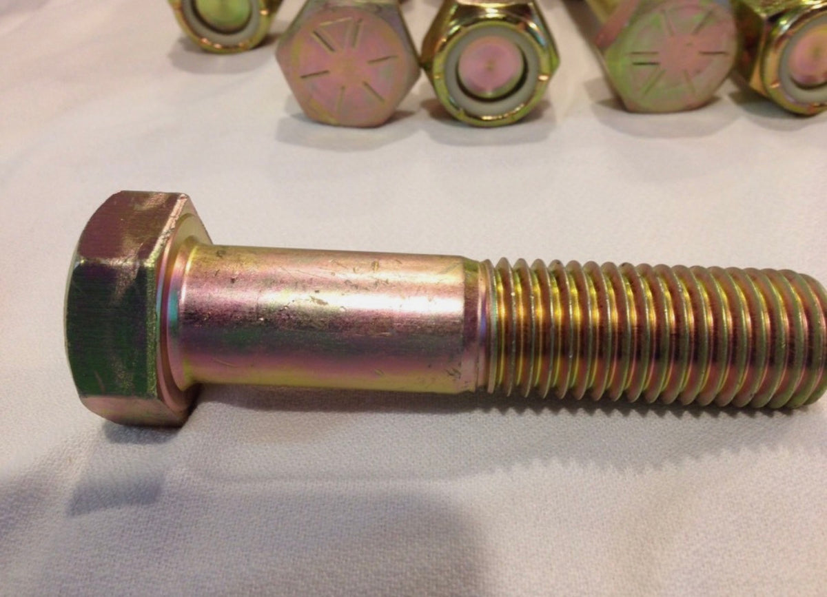 Set of 16 1" X 5" Zinc Coated Grade 8 Rod End Bolts with Self Locking Nuts