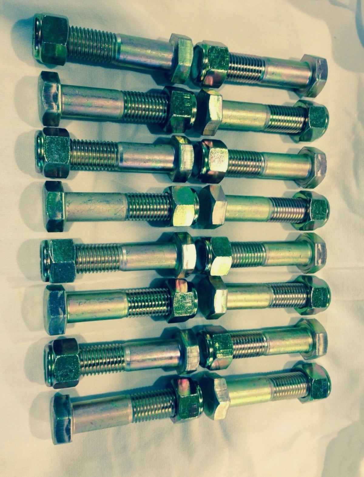 Set of 16 1" X 5" Zinc Coated Grade 8 Rod End Bolts with Self Locking Nuts