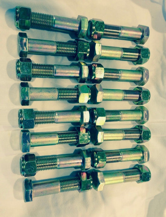 Set of 16 1" X 5" Zinc Coated Grade 8 Rod End Bolts with Self Locking Nuts