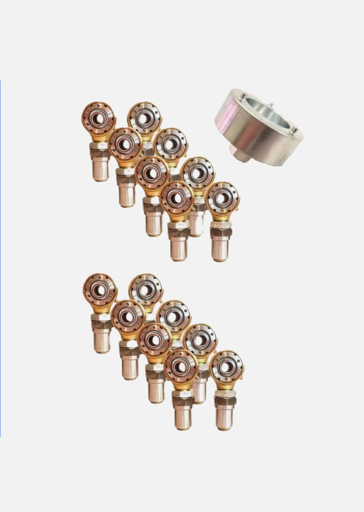 1.25" Gold Rebuildable Rod Ends with Hex Bungs — 8 LH & 8 RH